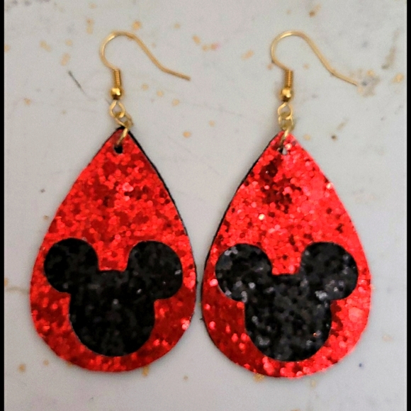 💍 Black sparkly Mickey teardrop earrings - Picture 1 of 4